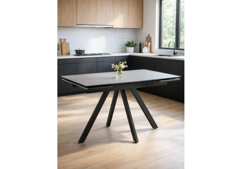 Керамический стол Вилли 120(180)х80 сarmen light grey / черный (80x75)