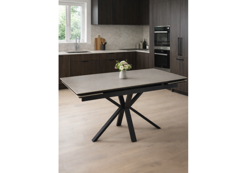 Керамический стол Старлайт 140 (200) х 80 carmen light grey / черный (80x78)