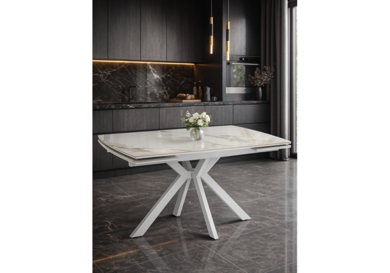 Керамический стол Катчел-2 120(180)x80 calacatta gold / белый (80x77)