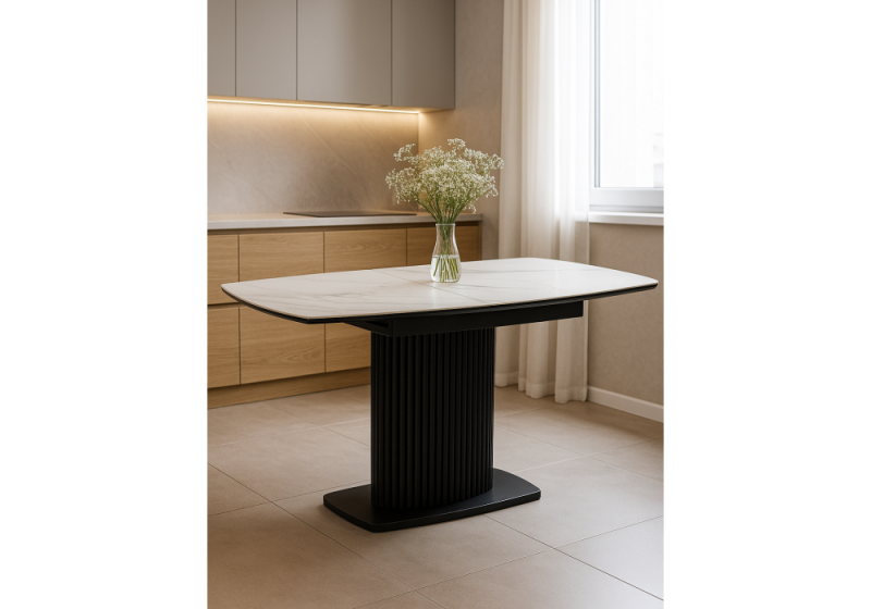 Керамический стол Фестер 160(200)х90 snow white / черный (90x76)